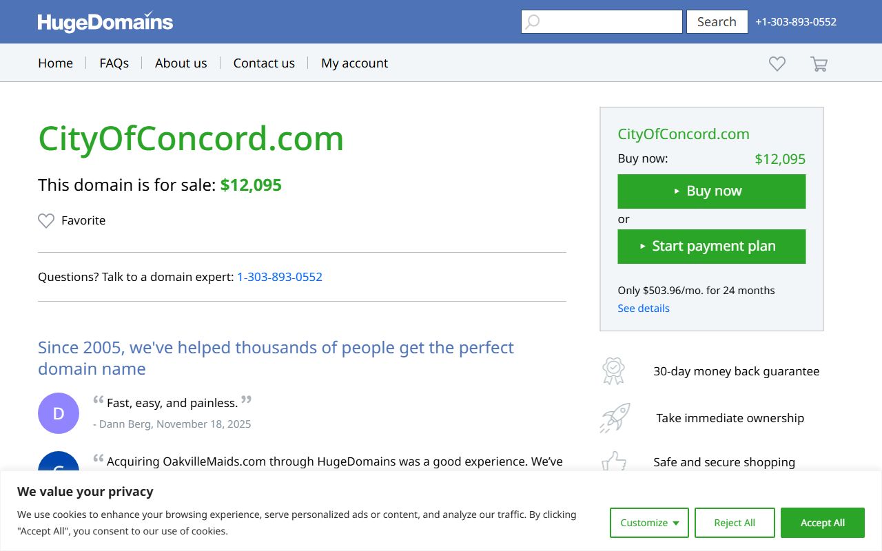 City of Concord website for marriage records information