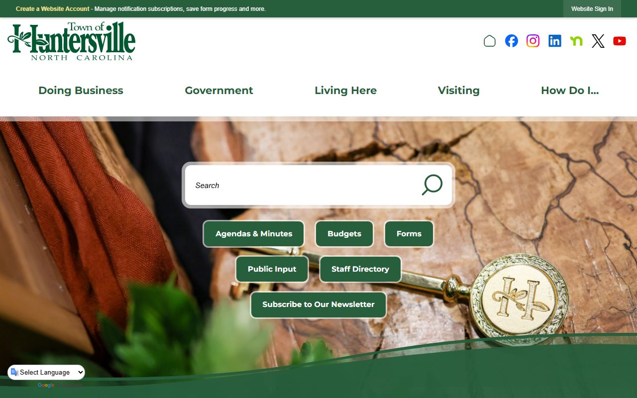 Town of Huntersville official website with details about Huntersville marriage records and county services