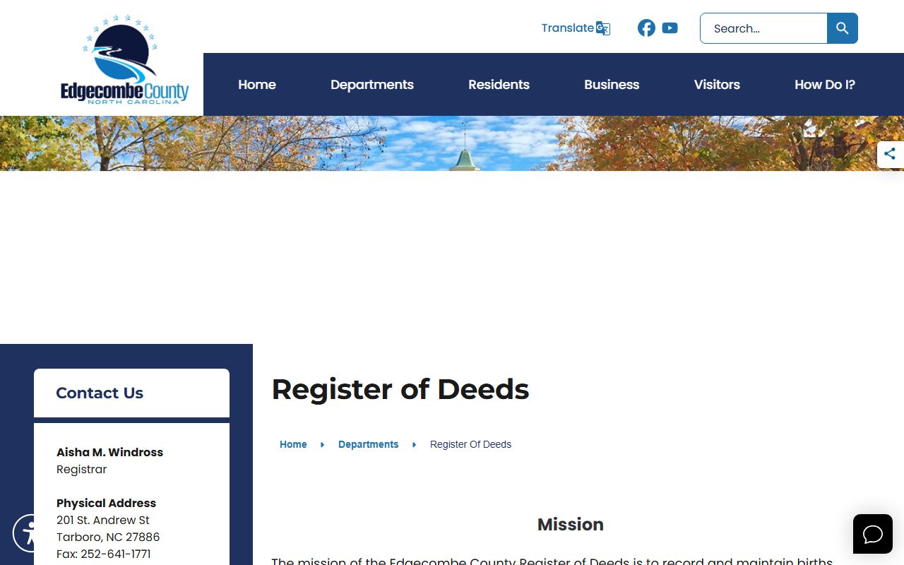 Edgecombe County Register of Deeds office serving the Rocky Mount marriage records area in Tarboro NC