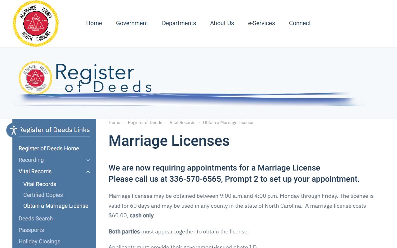 Alamance County marriage license requirements for obtaining records