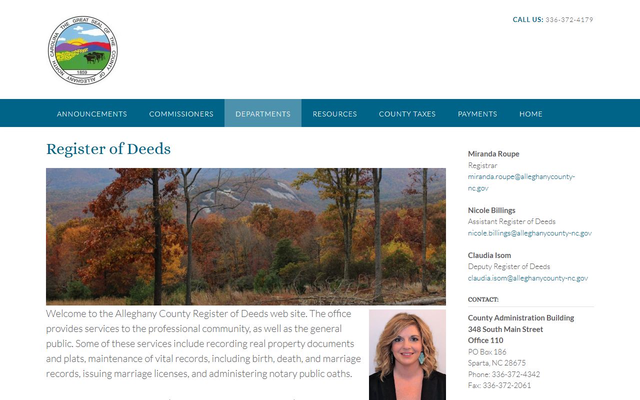 Alleghany County Register of Deeds official website for marriage records