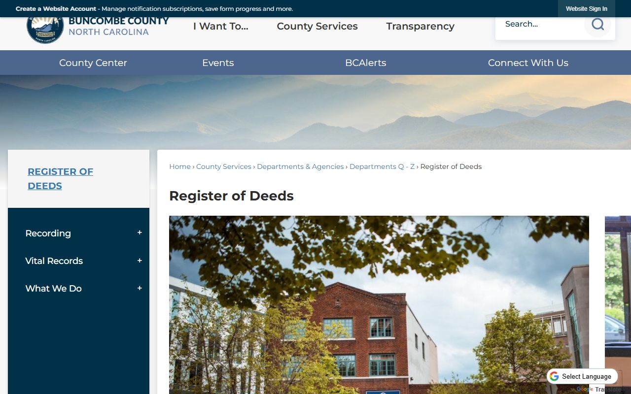 Buncombe County Register of Deeds official website for marriage records in Asheville