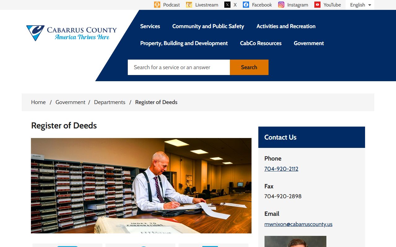 Cabarrus County Register of Deeds official page for marriage records