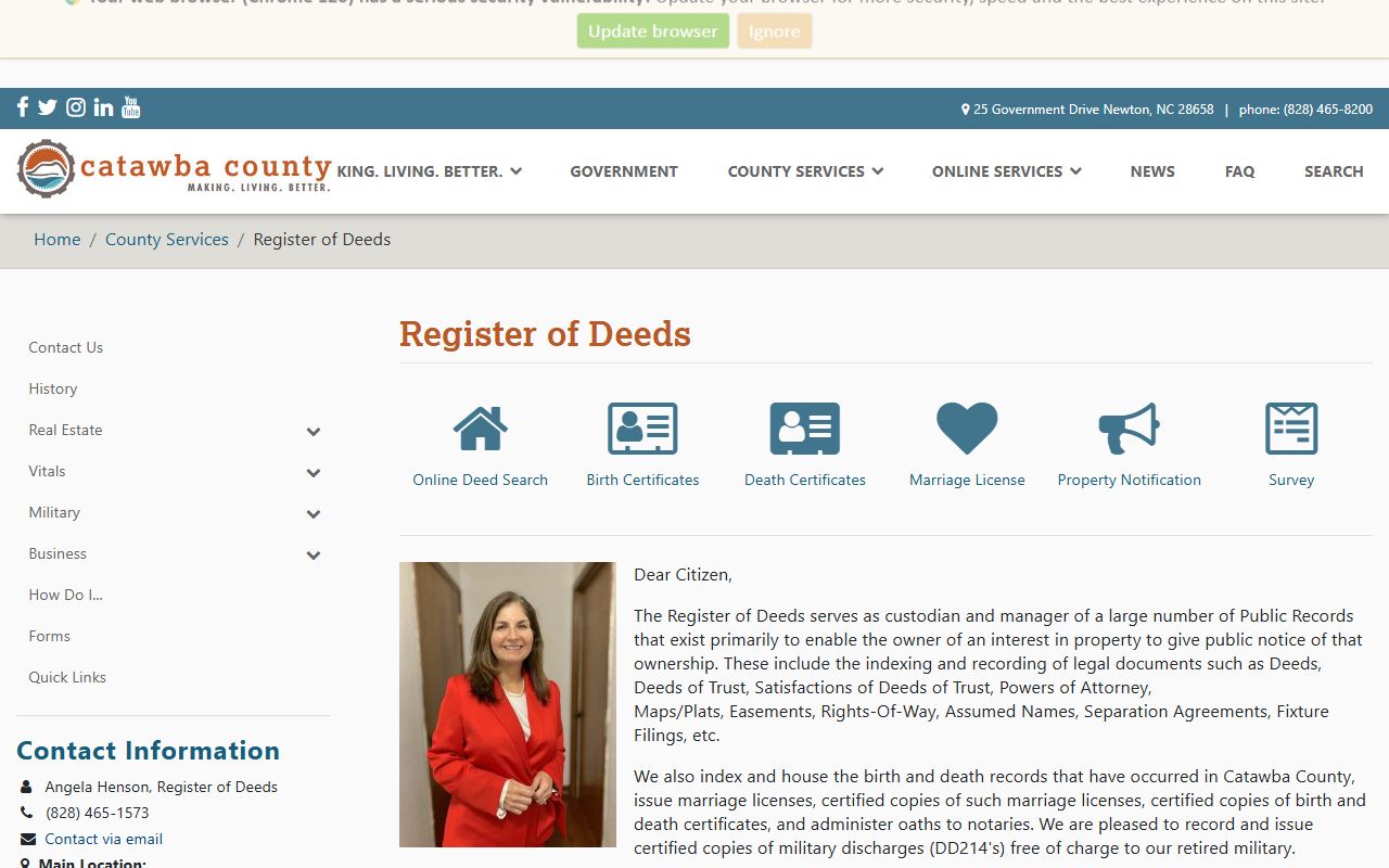 Catawba County Register of Deeds official site for marriage records