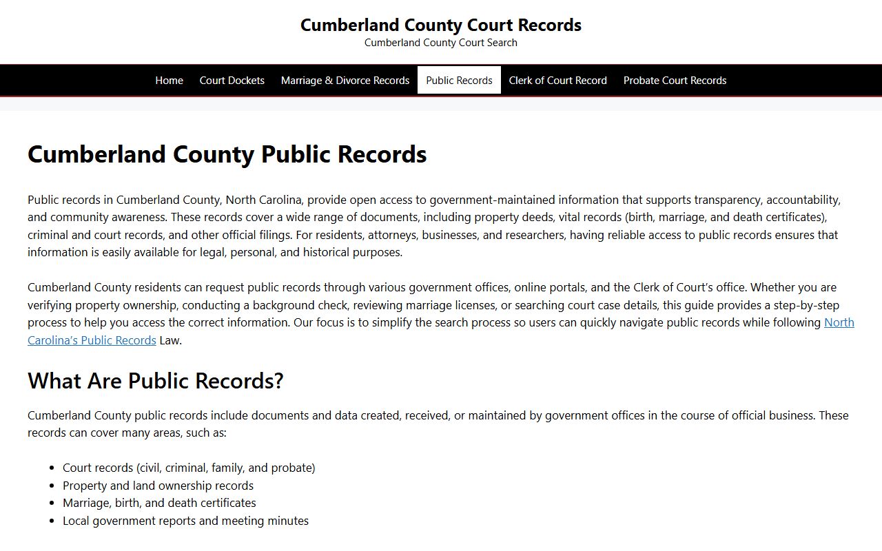 Cumberland County public records information for marriage records