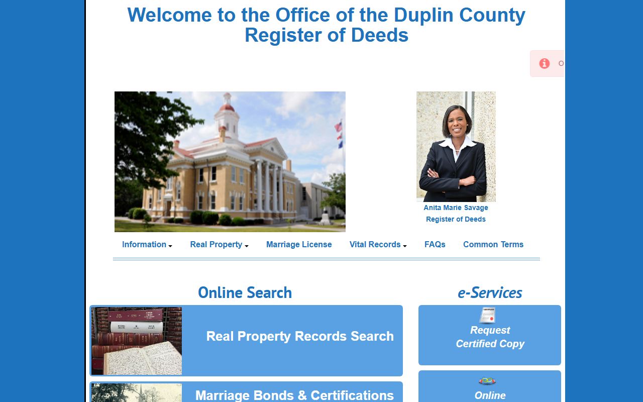 Duplin County Register of Deeds official website for marriage records