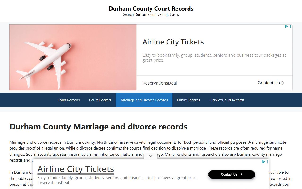 Durham County court marriage records and civil ceremony information