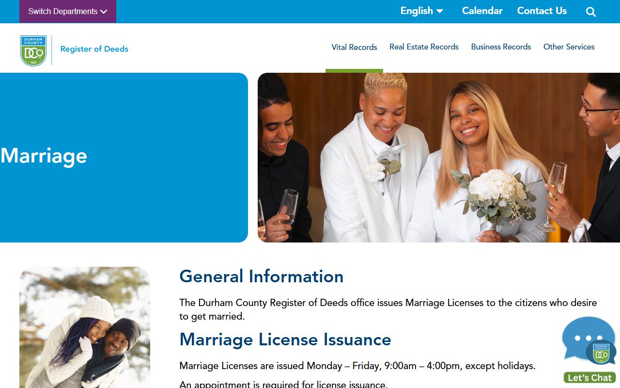 Durham County marriage license requirements and information