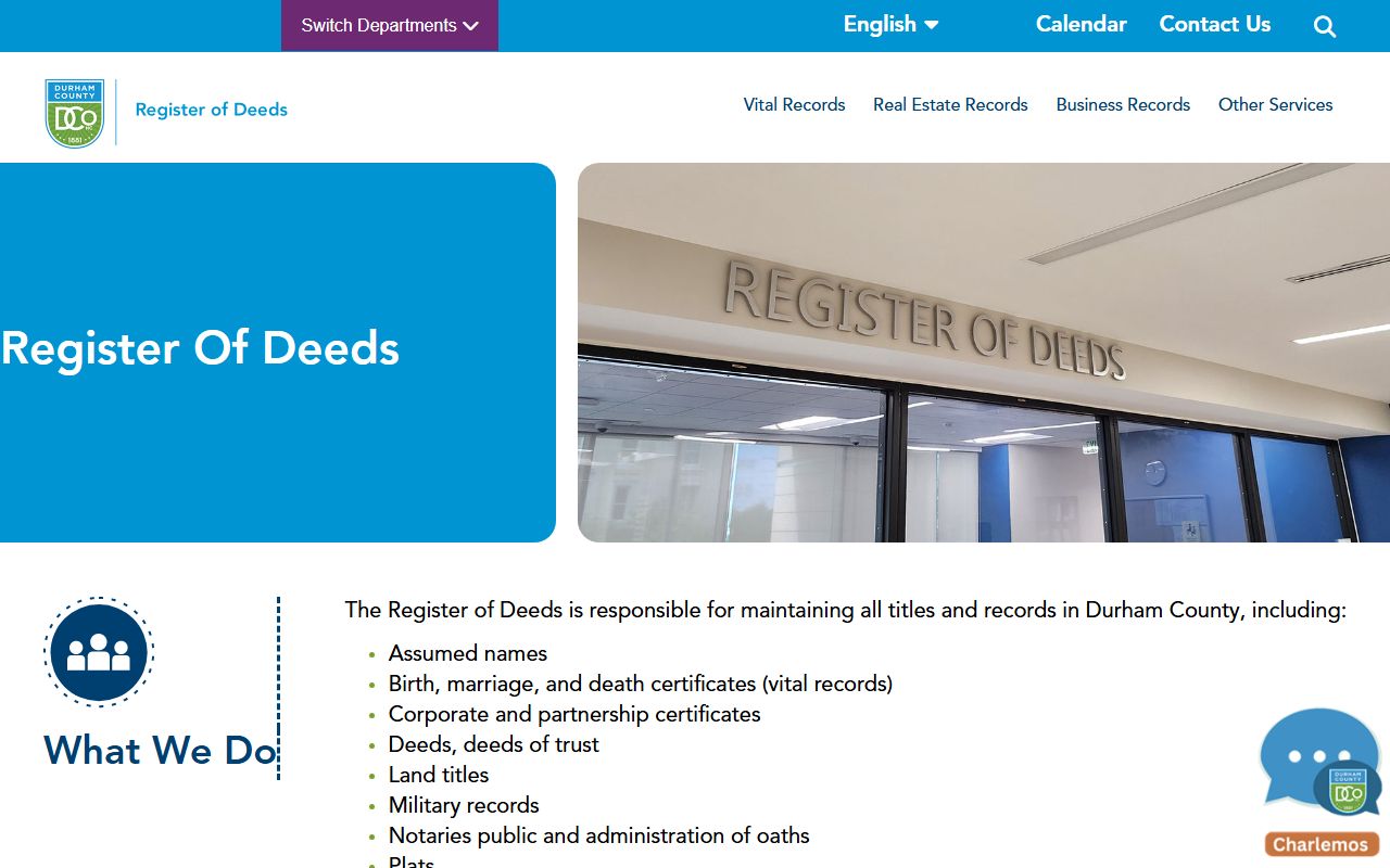 Durham County Register of Deeds official website for marriage records
