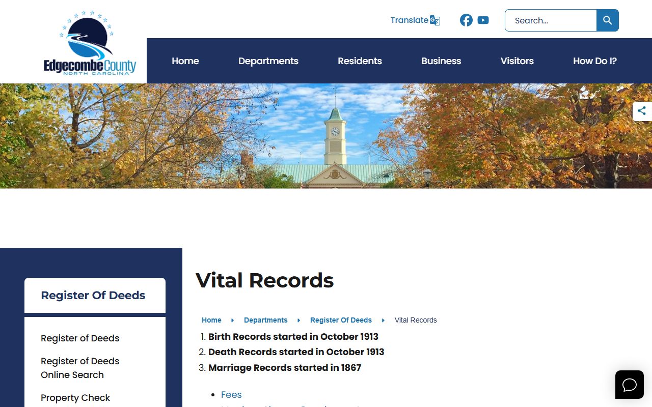 Edgecombe County vital records page for marriage records requests