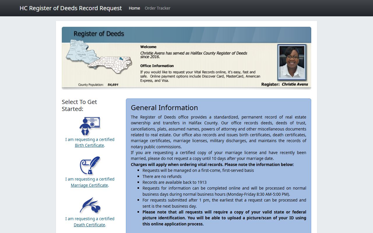 Halifax County Register of Deeds office for Halifax County marriage records