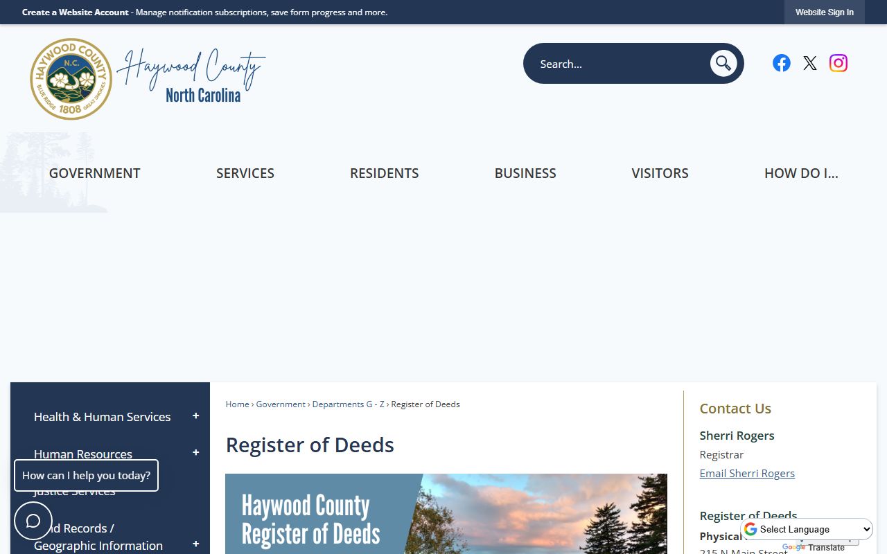 Haywood County Register of Deeds official page for Haywood County marriage records