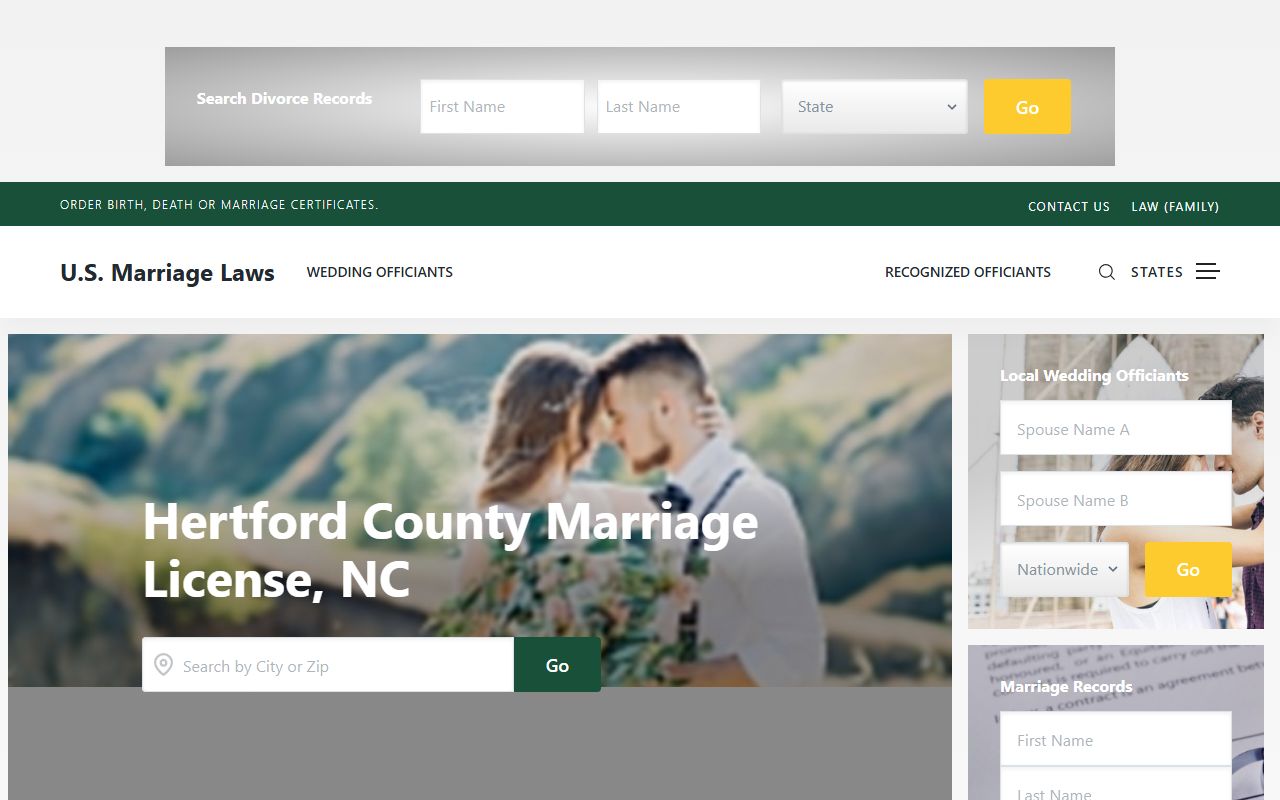Hertford County marriage license requirements for Hertford County marriage records