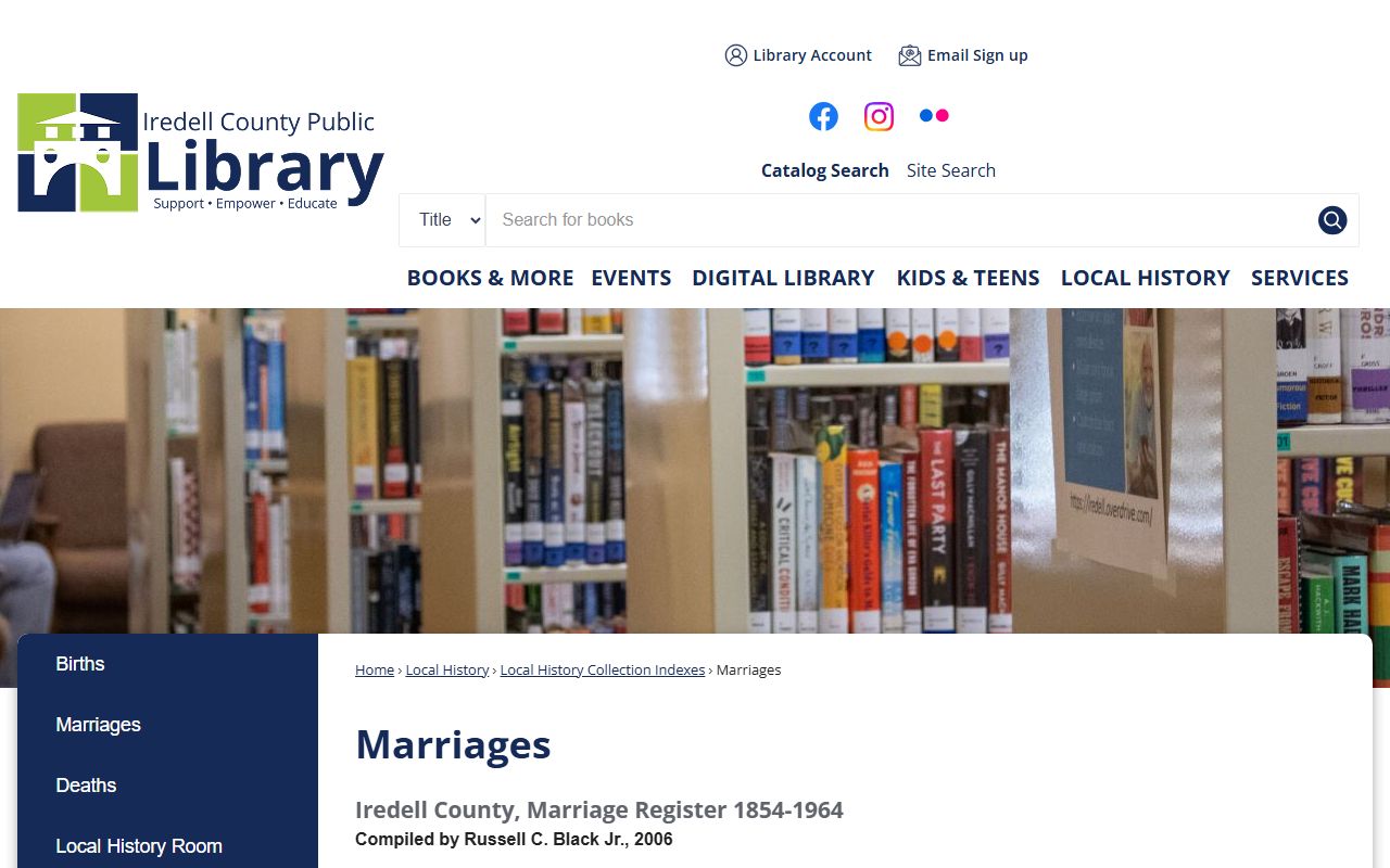 Iredell County marriage records at the county Register of Deeds