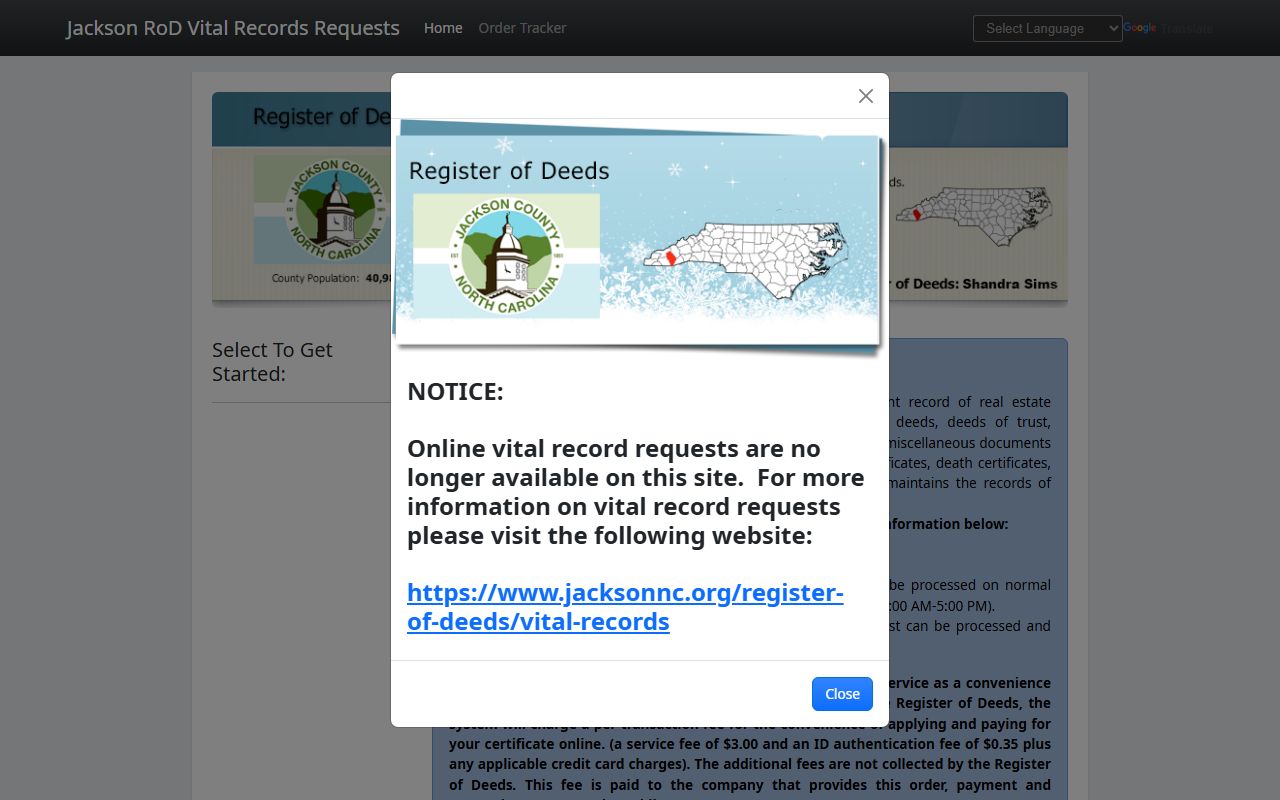 Jackson County online vital records request for Jackson County marriage records