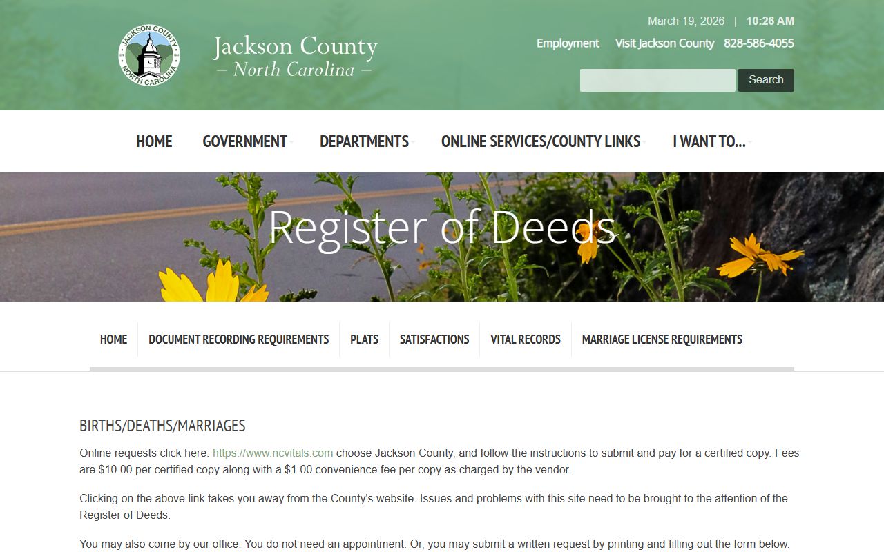 Jackson County vital records page for Jackson County marriage records