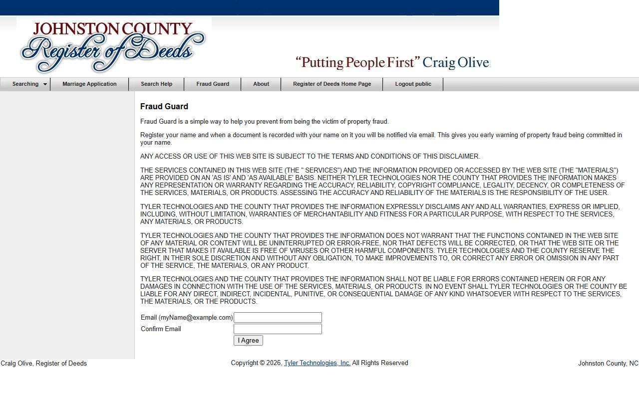 Johnston County Fraud Guard signup through Register of Deeds