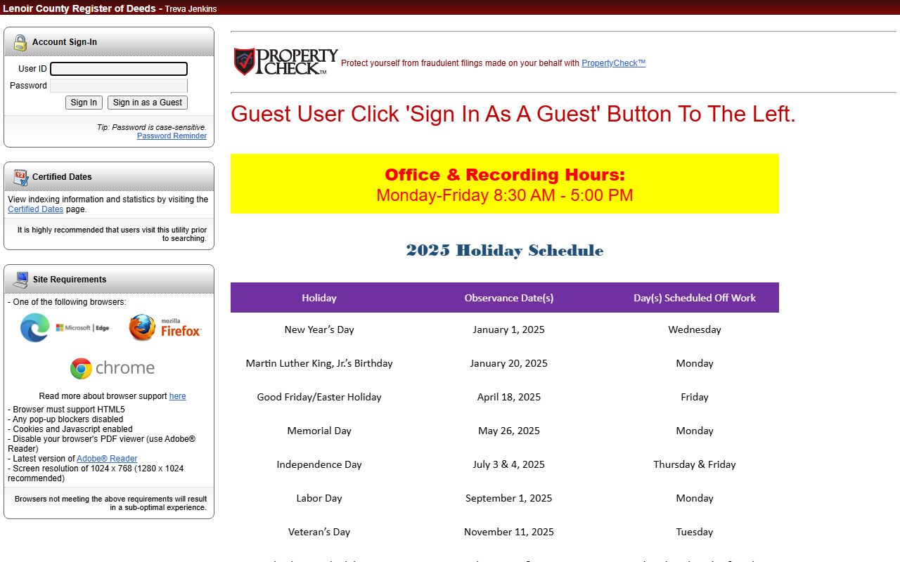 Lenoir County eSearch system for Lenoir County marriage records