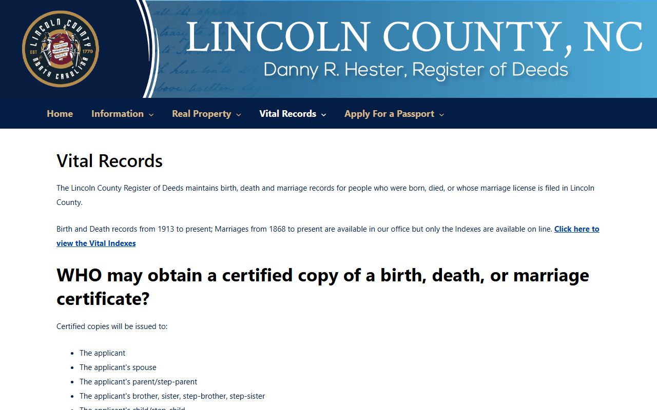 Lincoln County vital records page for Lincoln County marriage records