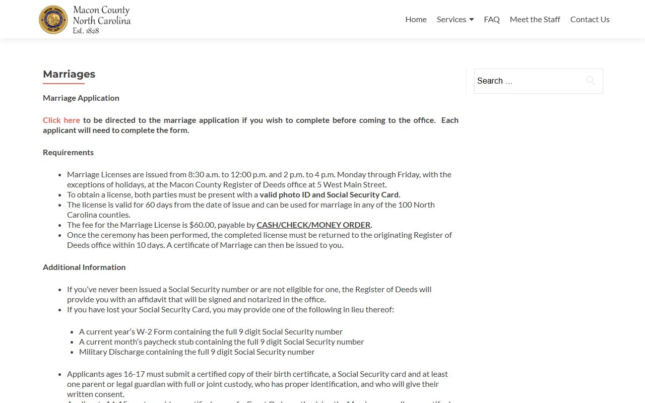 Macon County marriage license application information