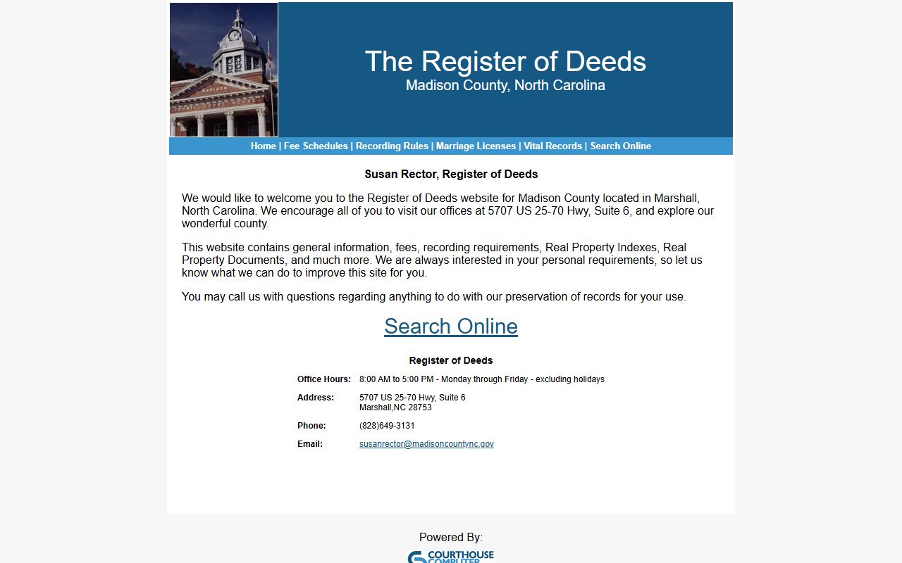 Madison County Register of Deeds official website for marriage records