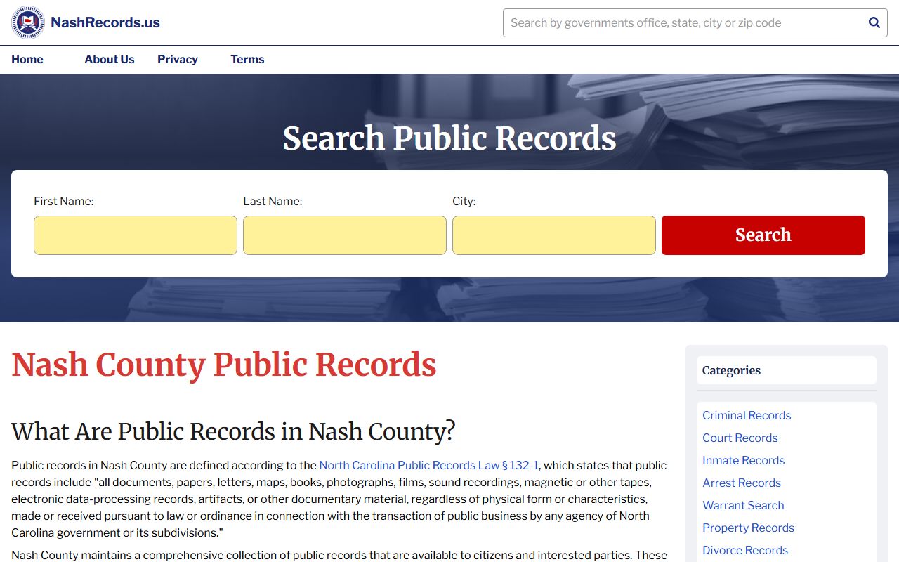 Nash County online records portal at nashrecords.us