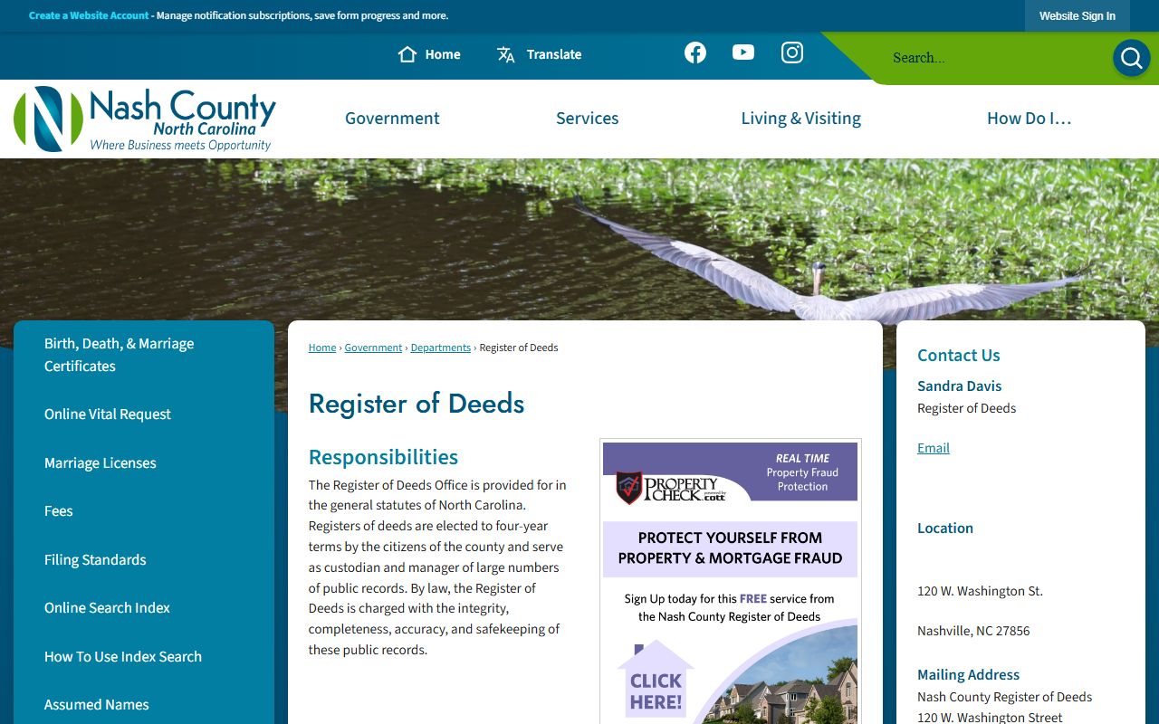 Nash County Register of Deeds official website for marriage records