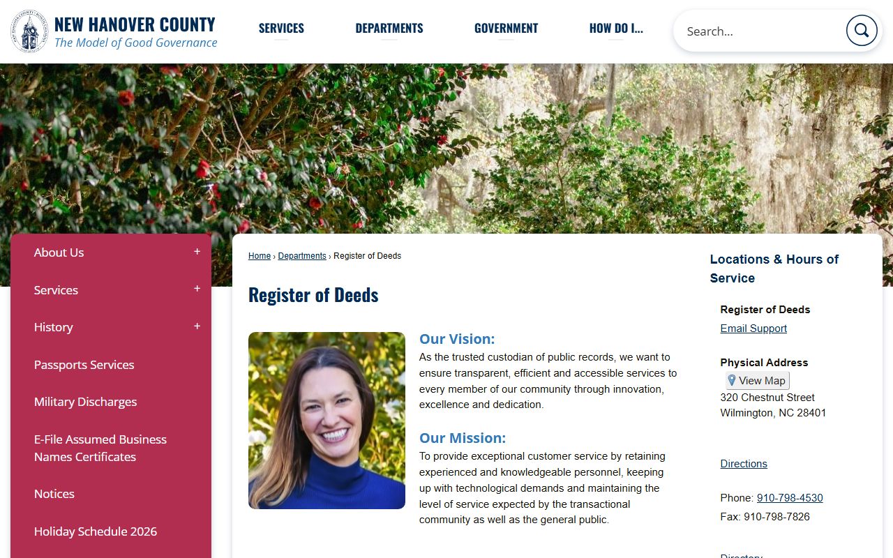 New Hanover County Register of Deeds official website for marriage records