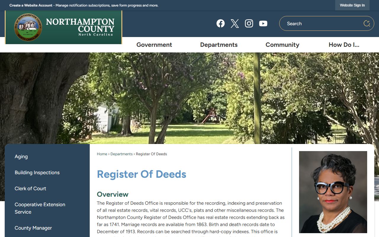 Northampton County Register of Deeds official website for marriage records