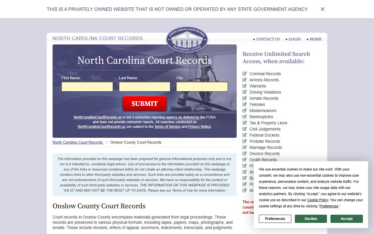 Onslow County marriage records and certified copy requests