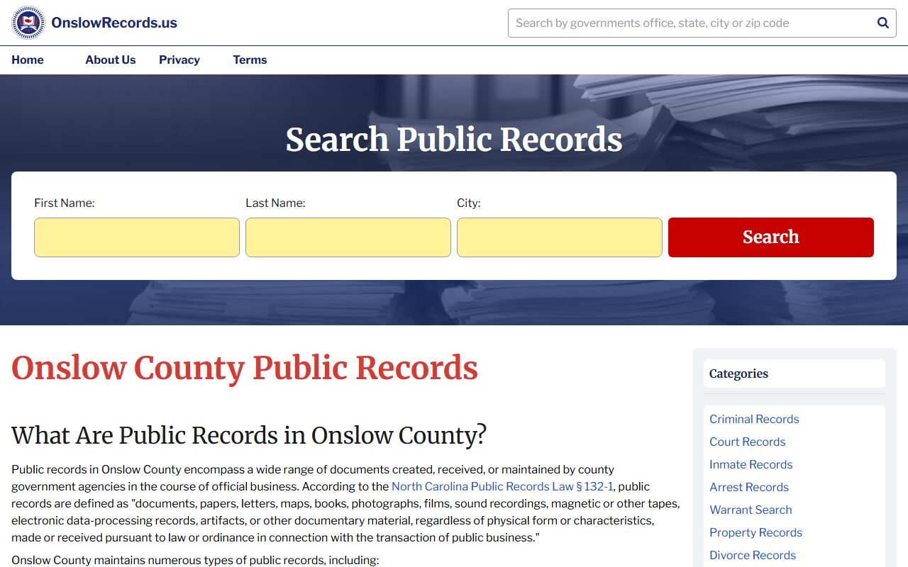 Onslow County public records and marriage records Register of Deeds