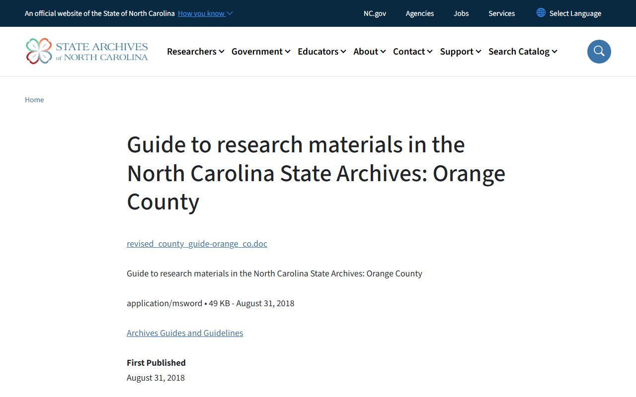 State Archives guide to Orange County marriage records research