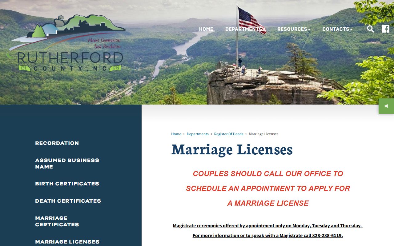 Rutherford County marriage licenses page for marriage records