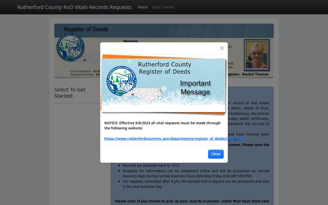 Rutherford County Register of Deeds page for marriage records