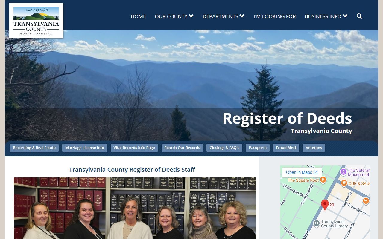 Transylvania County Register of Deeds official page for Transylvania County marriage records